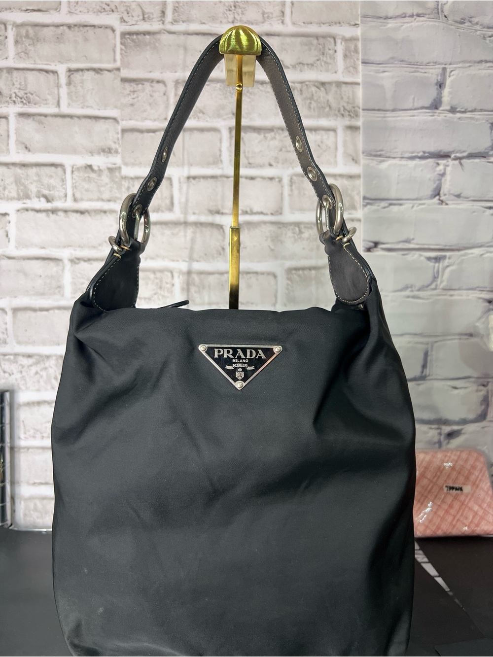 Prada Black Nylon Hobo Shoulder Bag with Leather Trim